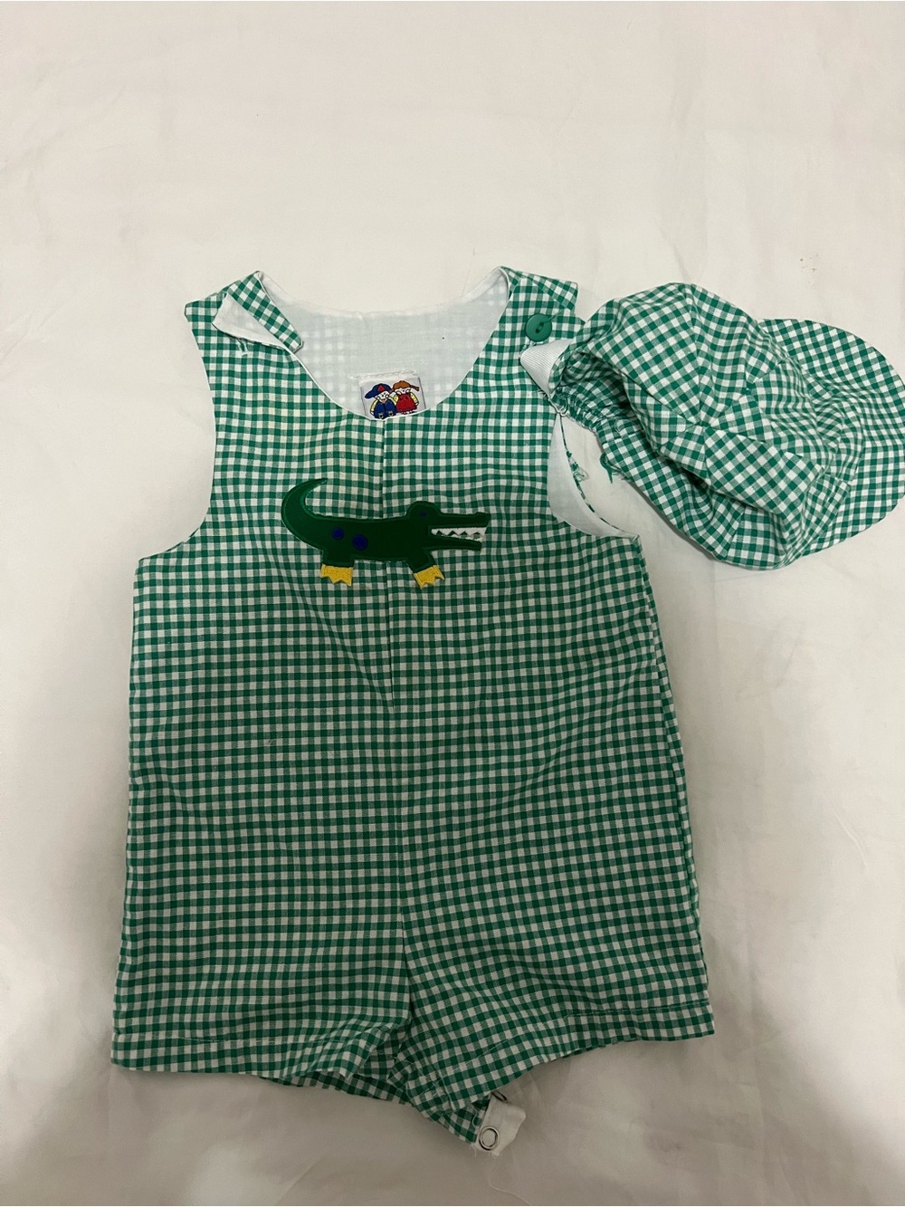 Green Gingham Alligator Toddler Romper with Hat - Kids Accessories